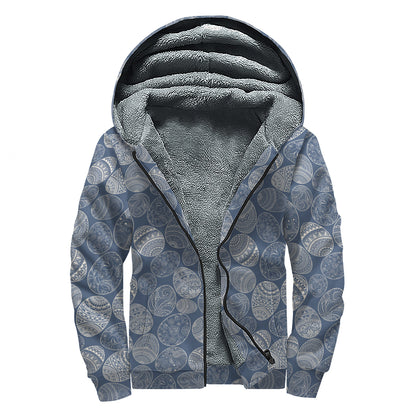 Bohemian Easter Eggs Pattern Print Sherpa Lined Zip Up Hoodie