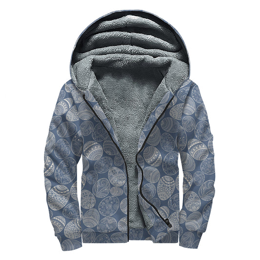 Bohemian Easter Eggs Pattern Print Sherpa Lined Zip Up Hoodie