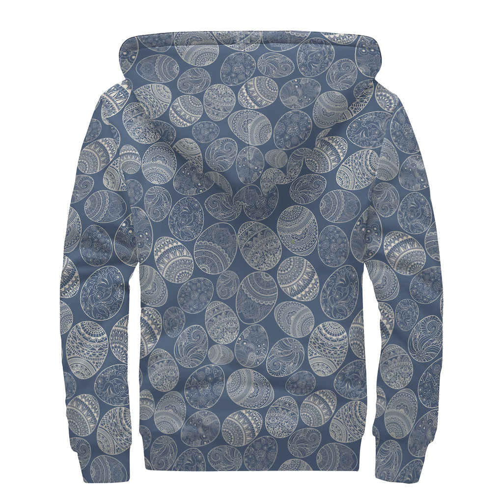 Bohemian Easter Eggs Pattern Print Sherpa Lined Zip Up Hoodie