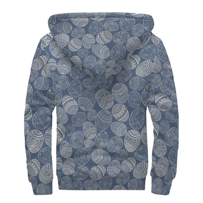 Bohemian Easter Eggs Pattern Print Sherpa Lined Zip Up Hoodie