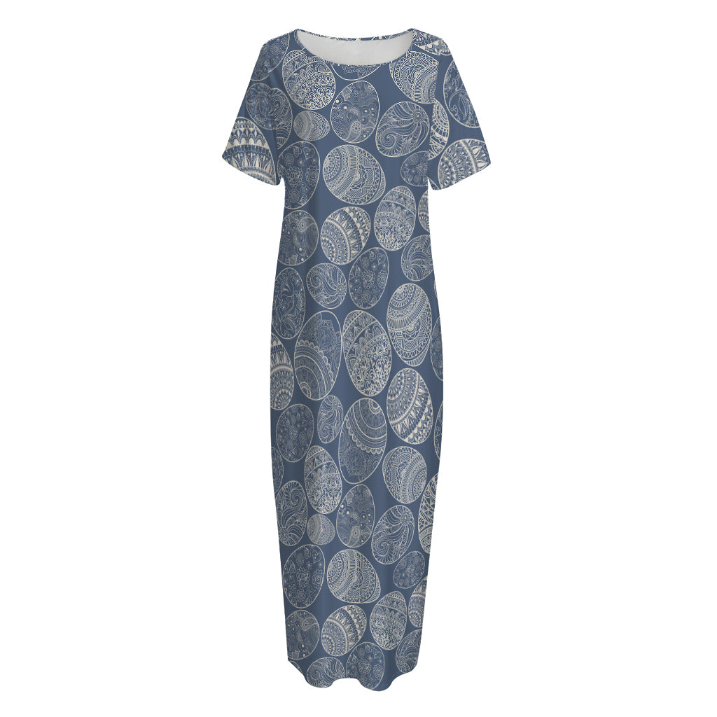 Bohemian Easter Eggs Pattern Print Short Sleeve Long Nightdress