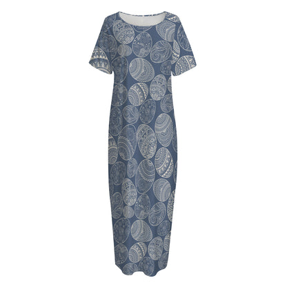 Bohemian Easter Eggs Pattern Print Short Sleeve Long Nightdress