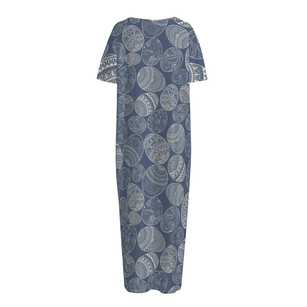 Bohemian Easter Eggs Pattern Print Short Sleeve Long Nightdress
