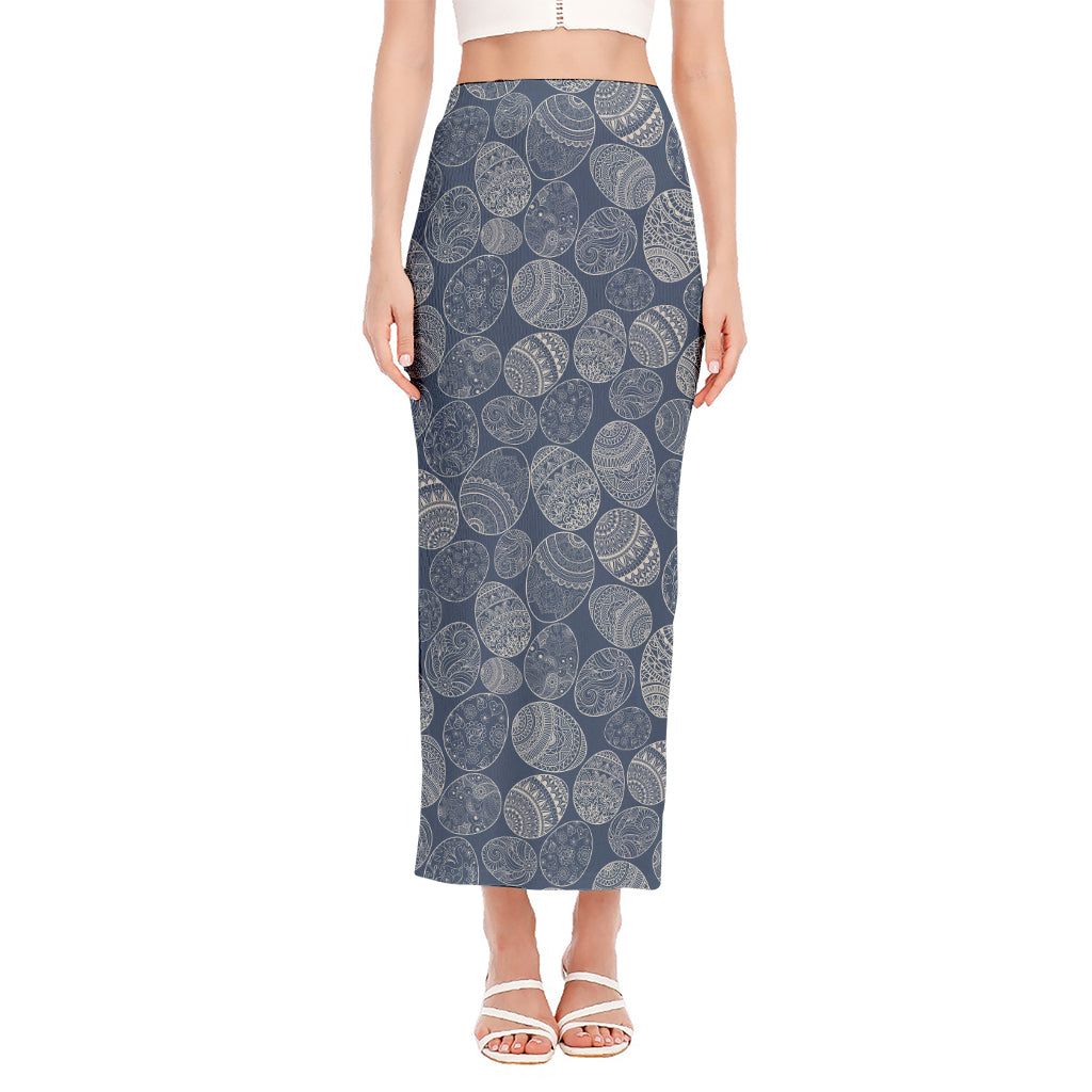 Bohemian Easter Eggs Pattern Print Side Slit Maxi Skirt