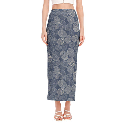 Bohemian Easter Eggs Pattern Print Side Slit Maxi Skirt
