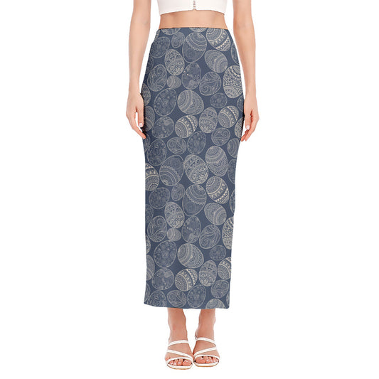 Bohemian Easter Eggs Pattern Print Side Slit Maxi Skirt