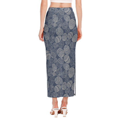 Bohemian Easter Eggs Pattern Print Side Slit Maxi Skirt