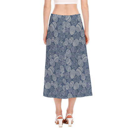 Bohemian Easter Eggs Pattern Print Side Slit Midi Skirt