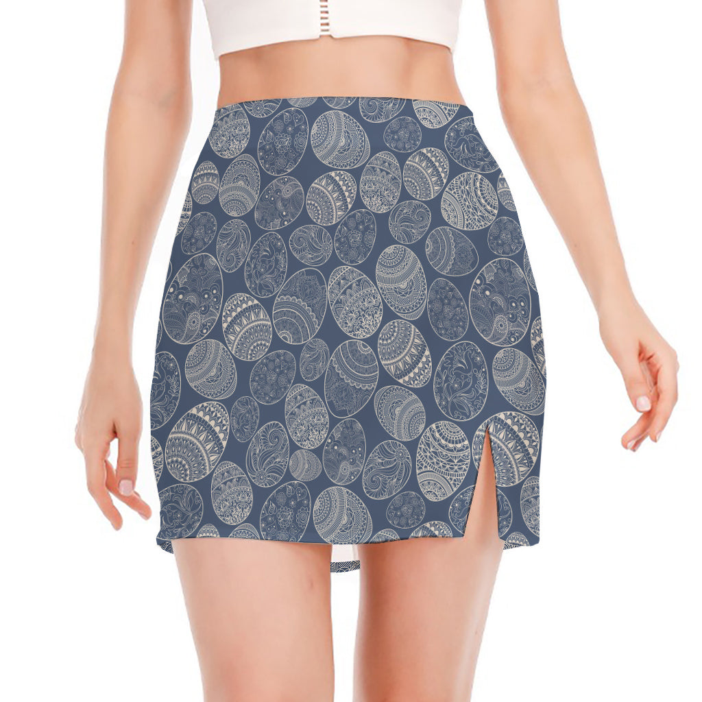 Bohemian Easter Eggs Pattern Print Side Slit Mini Skirt