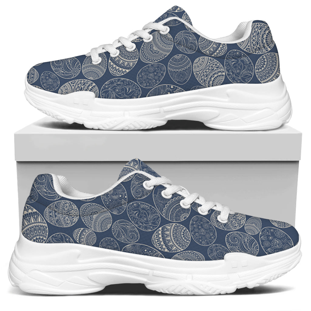 Bohemian Easter Eggs Pattern Print White Chunky Shoes
