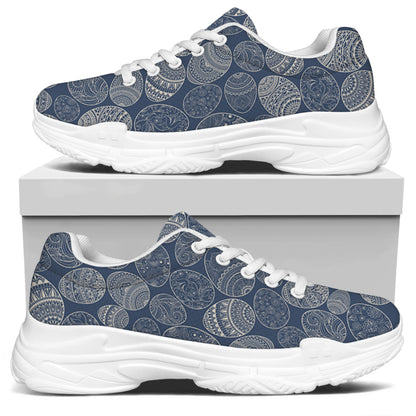 Bohemian Easter Eggs Pattern Print White Chunky Shoes