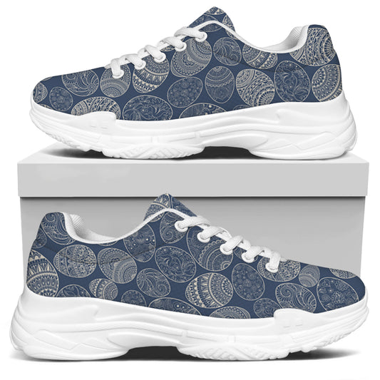 Bohemian Easter Eggs Pattern Print White Chunky Shoes
