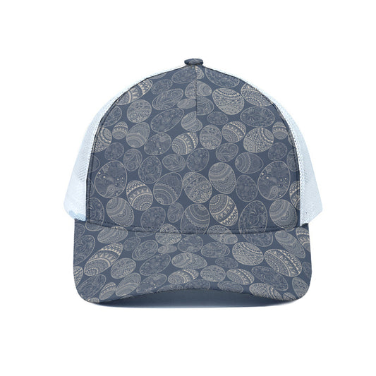 Bohemian Easter Eggs Pattern Print White Mesh Trucker Cap
