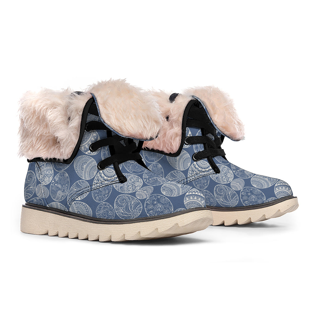 Bohemian Easter Eggs Pattern Print Winter Boots