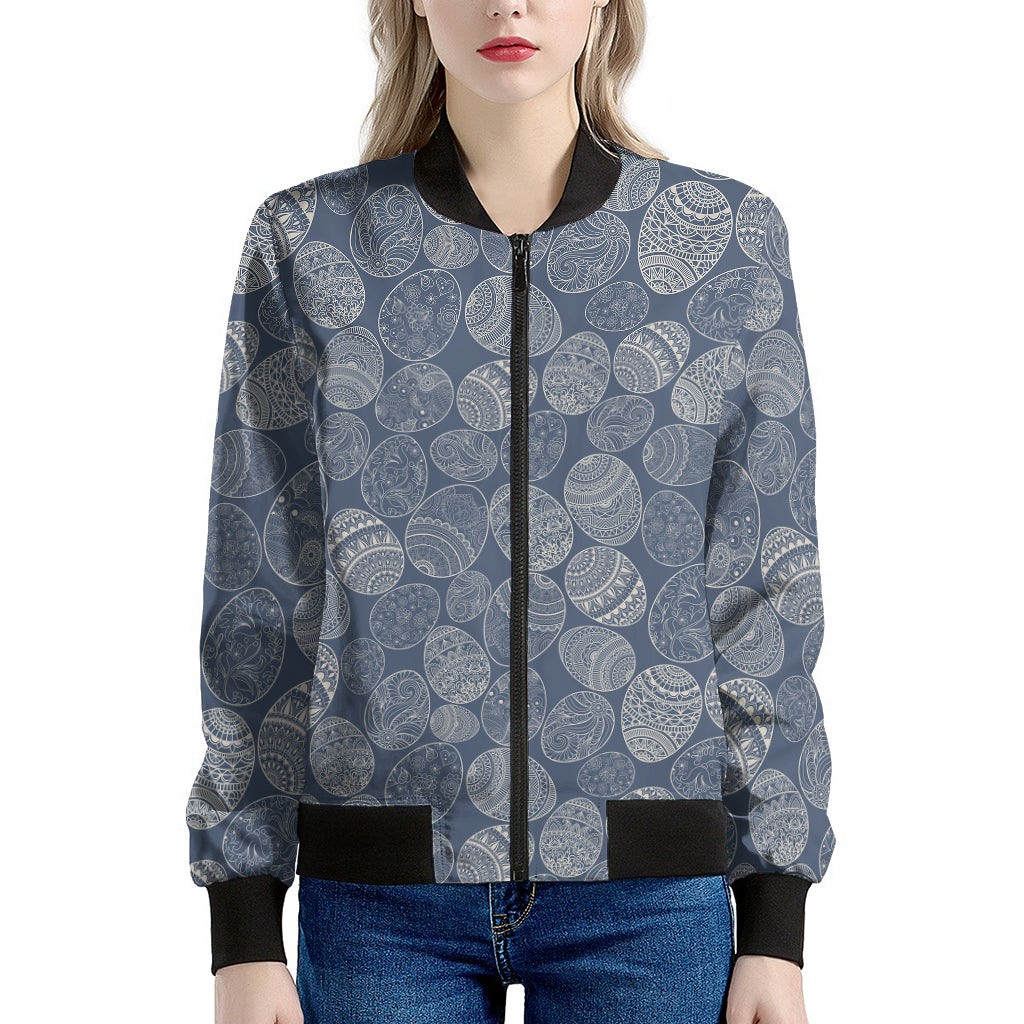 Bohemian Easter Eggs Pattern Print Women's Bomber Jacket