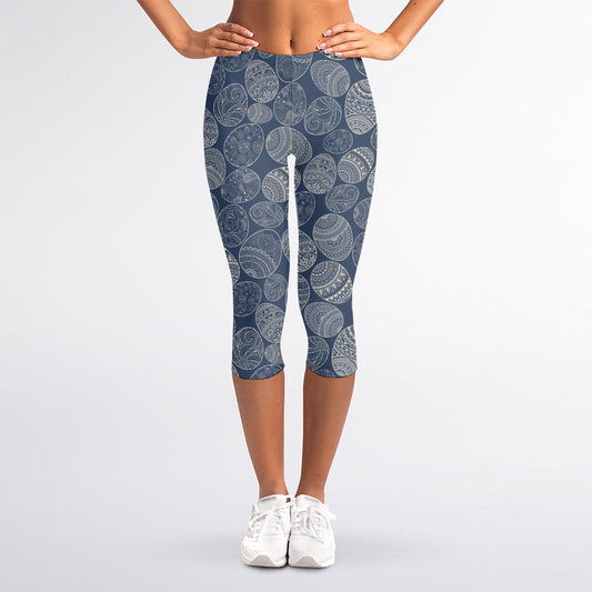 Bohemian Easter Eggs Pattern Print Women's Capri Leggings