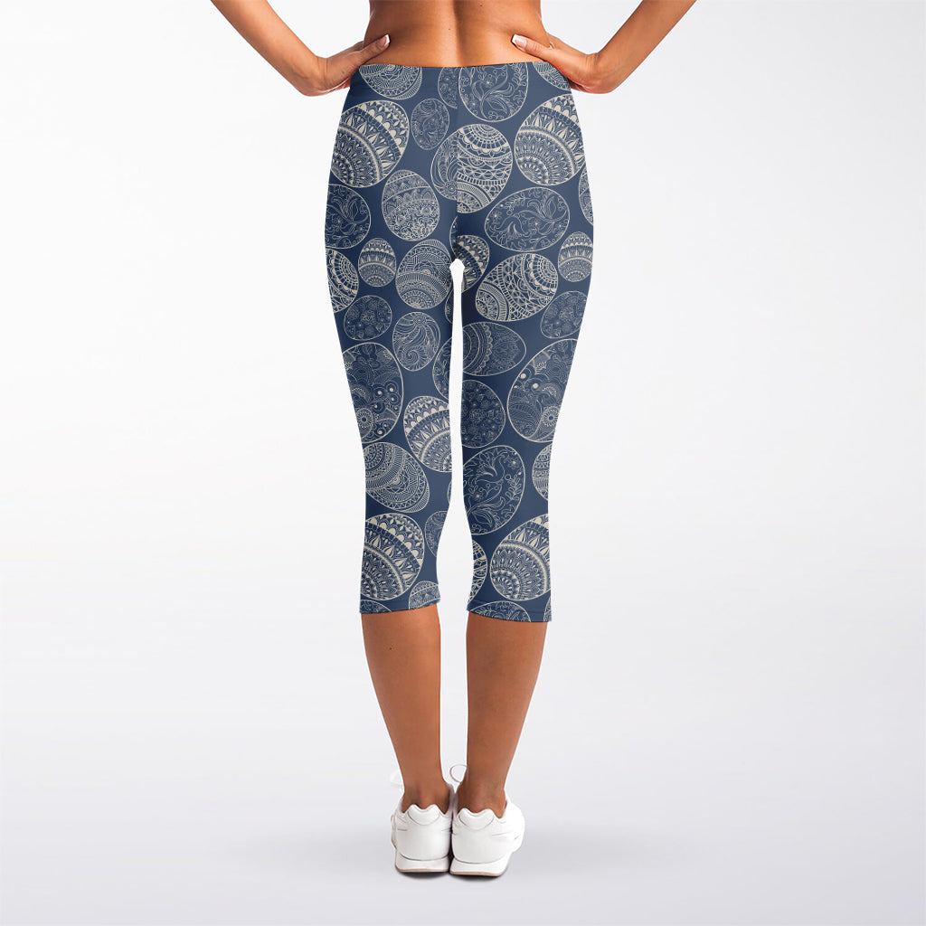 Bohemian Easter Eggs Pattern Print Women's Capri Leggings