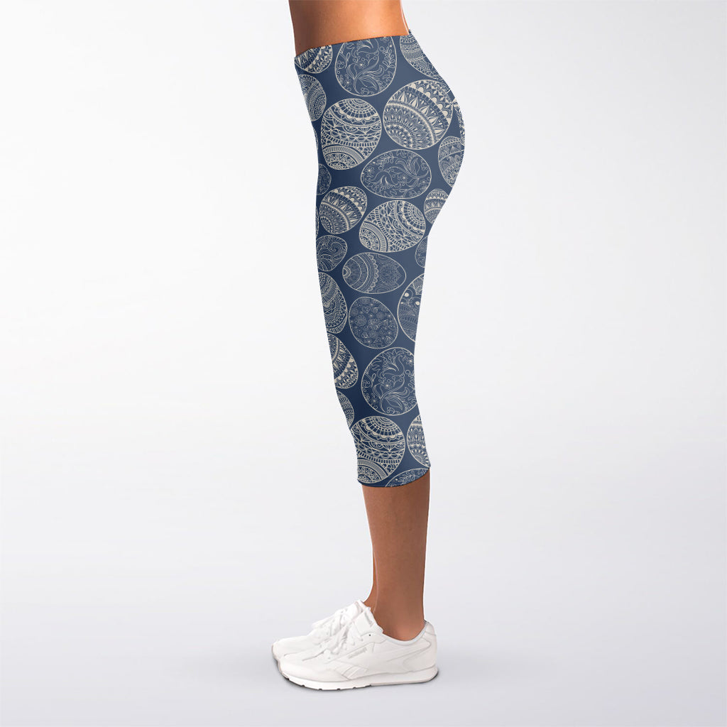 Bohemian Easter Eggs Pattern Print Women's Capri Leggings