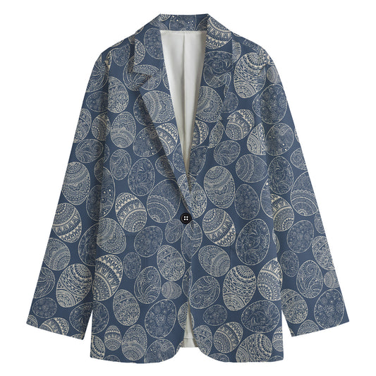 Bohemian Easter Eggs Pattern Print Women's Cotton Blazer