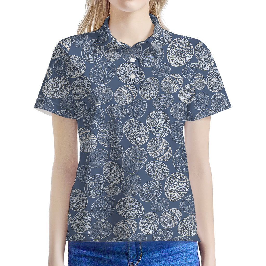 Bohemian Easter Eggs Pattern Print Women's Polo Shirt