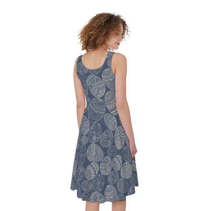 Bohemian Easter Eggs Pattern Print Women's Sleeveless Dress