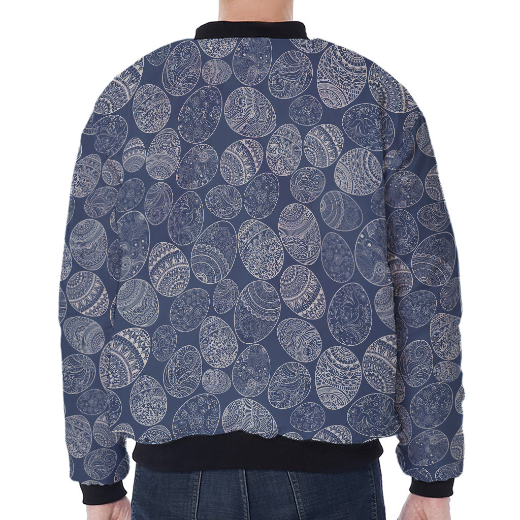 Bohemian Easter Eggs Pattern Print Zip Sleeve Bomber Jacket