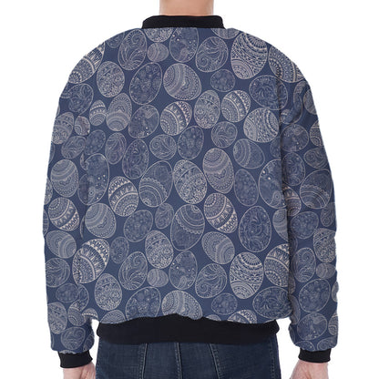 Bohemian Easter Eggs Pattern Print Zip Sleeve Bomber Jacket