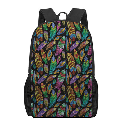 Bohemian Feather Pattern Print 17 Inch Backpack
