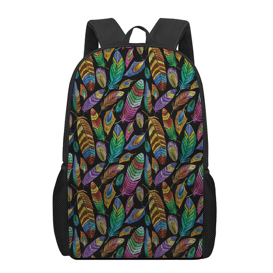 Bohemian Feather Pattern Print 17 Inch Backpack