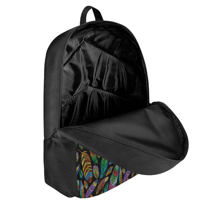 Bohemian Feather Pattern Print 17 Inch Backpack