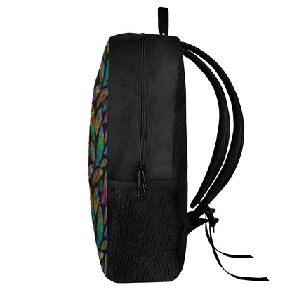 Bohemian Feather Pattern Print 17 Inch Backpack
