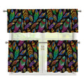 Bohemian Feather Pattern Print 3 Piece Kitchen Curtains