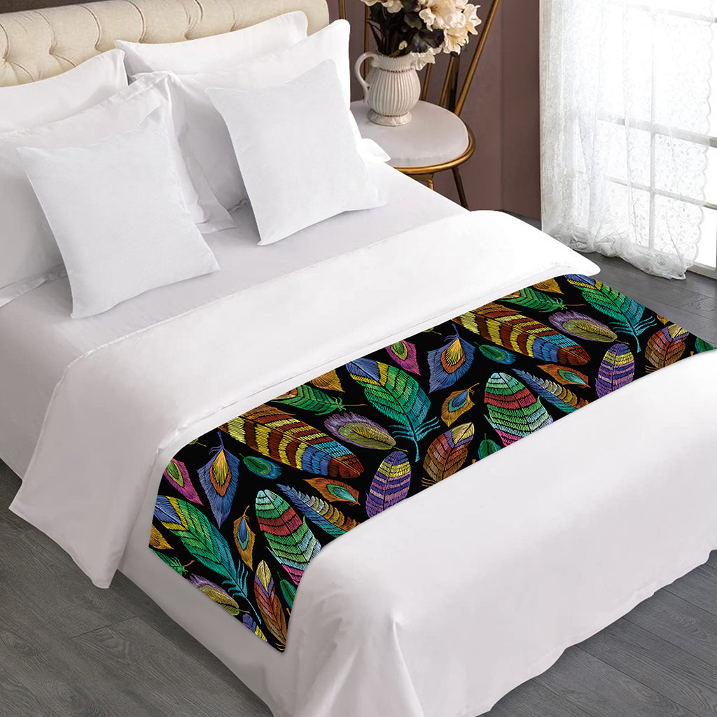 Bohemian Feather Pattern Print Bed Runner