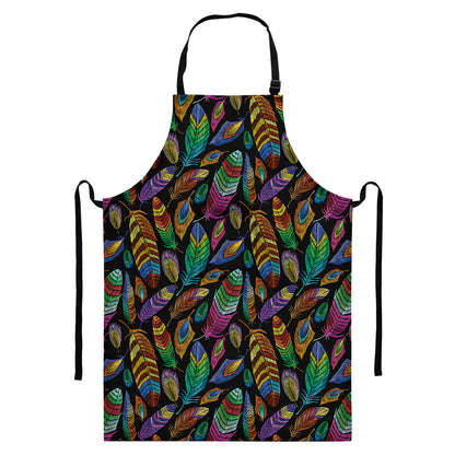 Bohemian Feather Pattern Print Bib Apron With Pocket