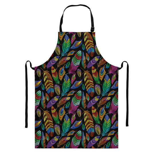 Bohemian Feather Pattern Print Bib Apron With Pocket