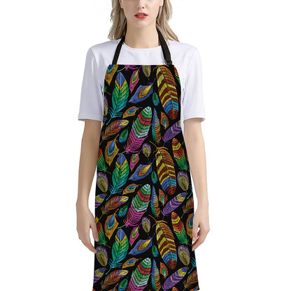 Bohemian Feather Pattern Print Bib Apron With Pocket