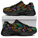 Bohemian Feather Pattern Print Black Chunky Shoes