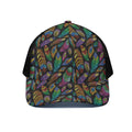 Bohemian Feather Pattern Print Black Mesh Trucker Hat