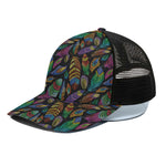 Bohemian Feather Pattern Print Black Mesh Trucker Cap