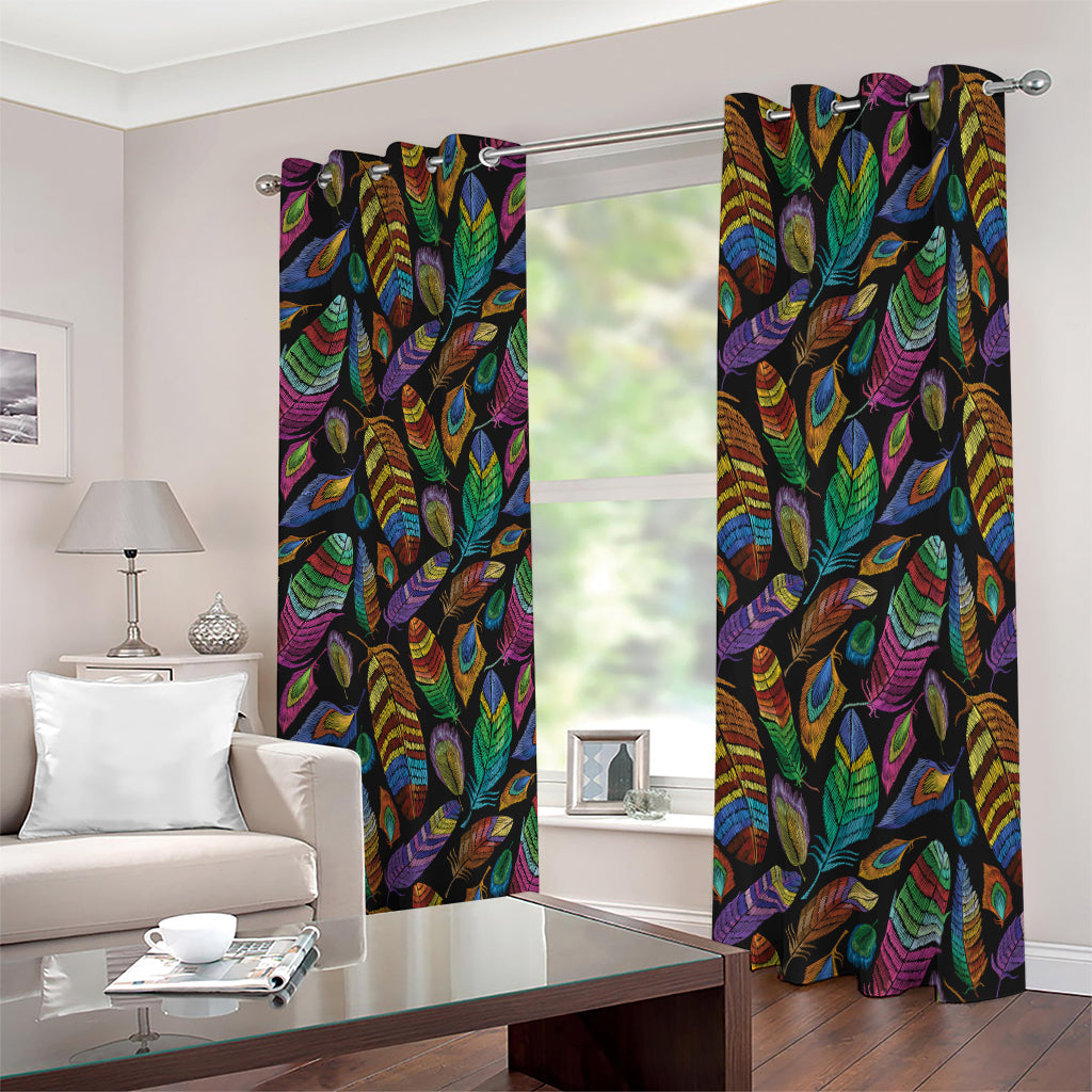 Bohemian Feather Pattern Print Blackout Grommet Curtains