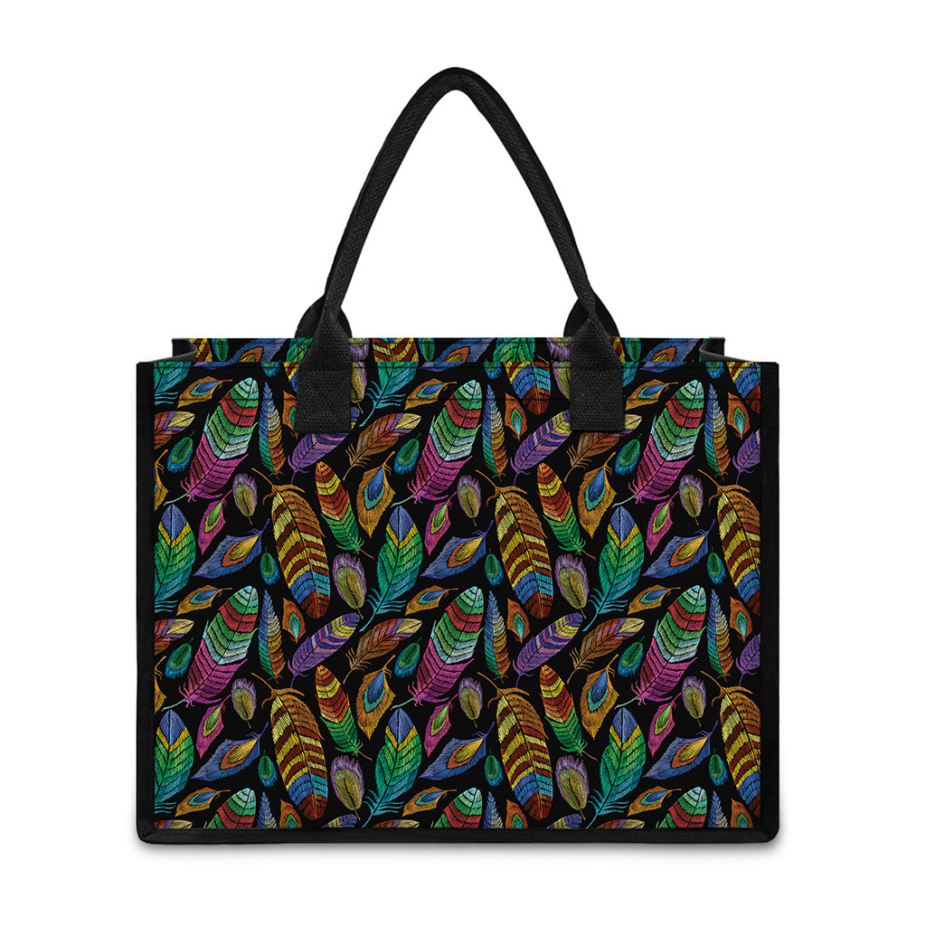Bohemian Feather Pattern Print Canvas Tote Bag