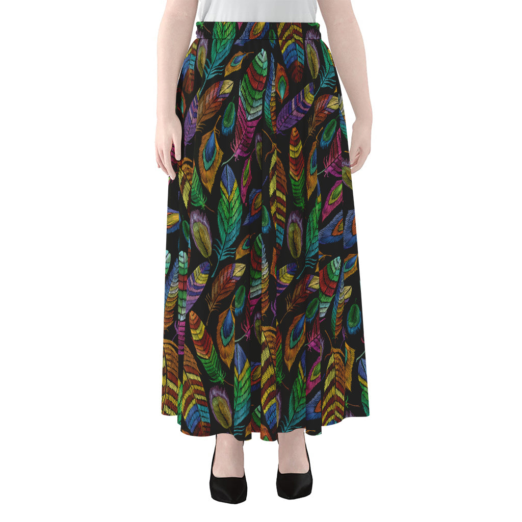 Bohemian Feather Pattern Print Chiffon Maxi Skirt