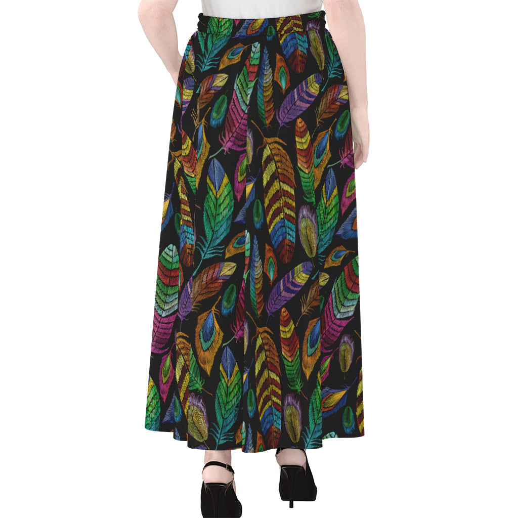 Bohemian Feather Pattern Print Chiffon Maxi Skirt