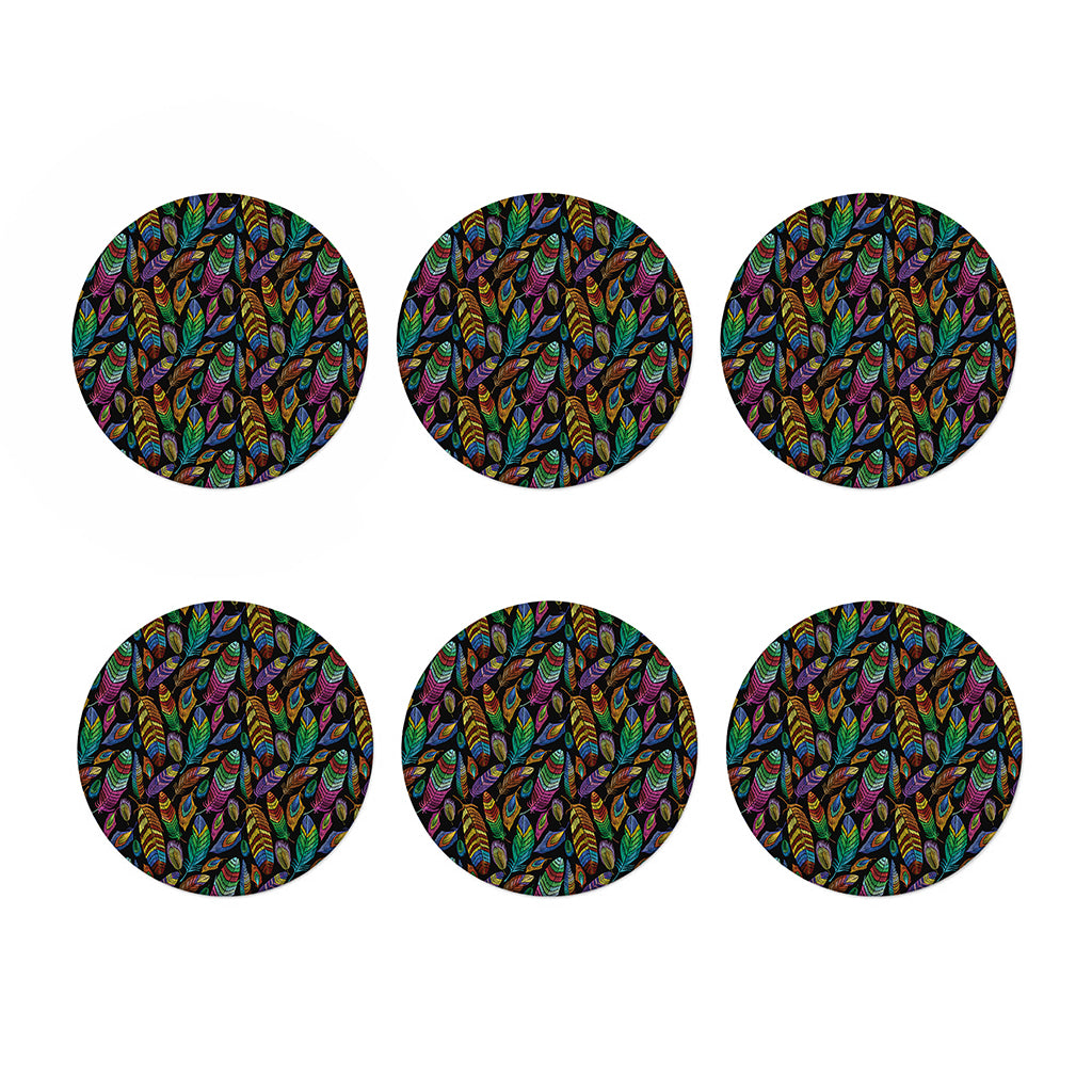Bohemian Feather Pattern Print Coaster Set