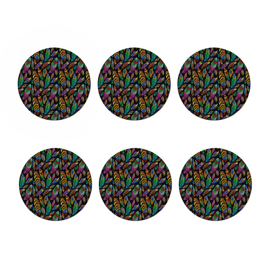 Bohemian Feather Pattern Print Coaster Set