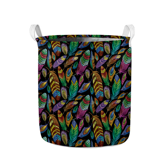Bohemian Feather Pattern Print Collapsible Laundry Basket