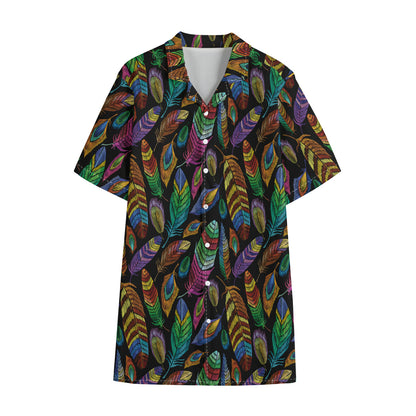 Bohemian Feather Pattern Print Cotton Hawaiian Shirt