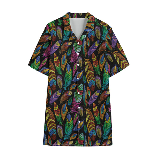 Bohemian Feather Pattern Print Cotton Hawaiian Shirt