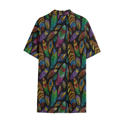 Bohemian Feather Pattern Print Cotton Hawaiian Shirt