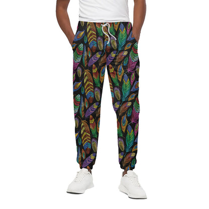 Bohemian Feather Pattern Print Cotton Pants